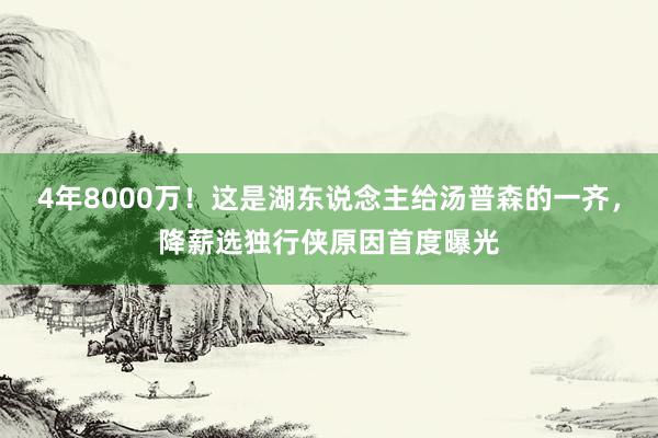 4年8000万！这是湖东说念主给汤普森的一齐，降薪选独行侠原因首度曝光