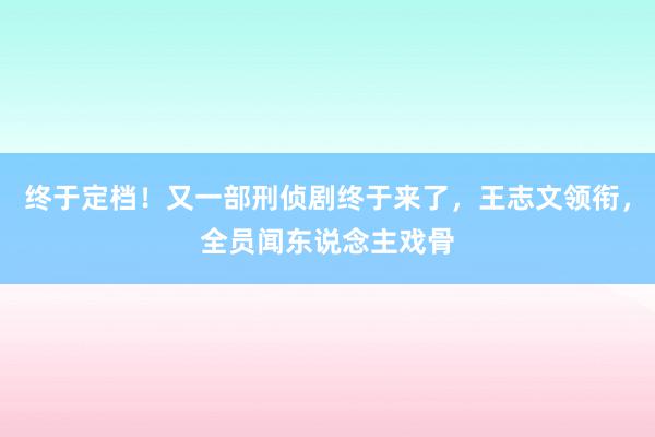 终于定档！又一部刑侦剧终于来了，王志文领衔，全员闻东说念主戏骨